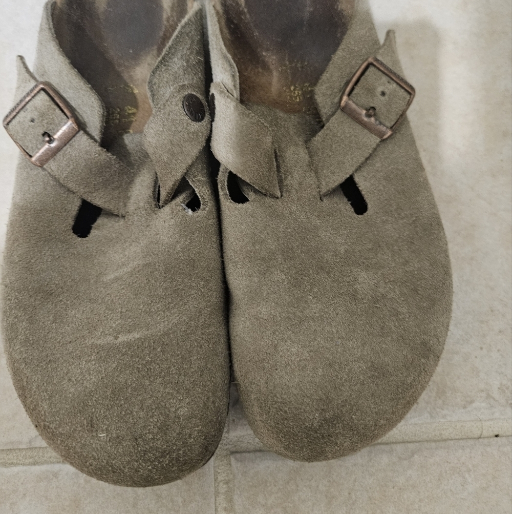 Birkenstock Mens Boston Light Brown Tan Suede Clogs Sze 8 Men 10 Women - Picture 12 of 13